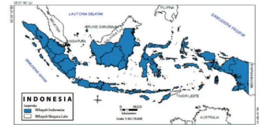 Gambar 1.2 Letak geograis wilayah Indonesia dan batas-batasnya dengan negara lain.