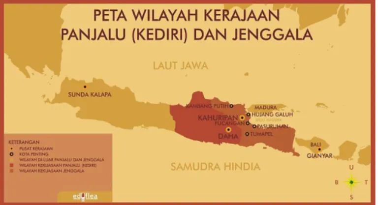 Gambar 7. Peta Wilayah Kerajaan Panjalu (Kediri) dan Jenggala. 