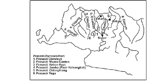 Gambar 2. Peta Letak Prasasti Kerajaan Tarumanegara  Sumber: https://goo.gl/images/bjXUhA  