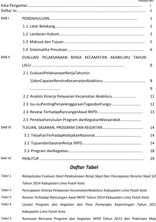 Tabel 1.  Rekapitulasi Evaluasi Hasil Pelaksanaan Renja Skpd Dan Pencapaian Renstra Skpd S/D  Tahun 2014 Kabupaten Lima Puluh Kota 