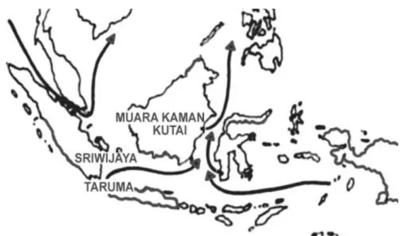 Gambar 1. Peta kerajaan-kerajaan bercorak Hindu atau Buddha   Sumber : Atlas dan Lukisan Sejarah Nasional Indonesia 