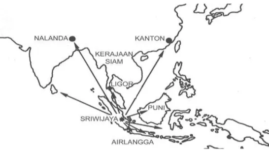 Gambar 3. Daerah pengaruh Kerajaan Sriwijaya (Abad ke-8-11)  Sumber: Atlas dan Lukisan Sejarah Nasional Indonesia 