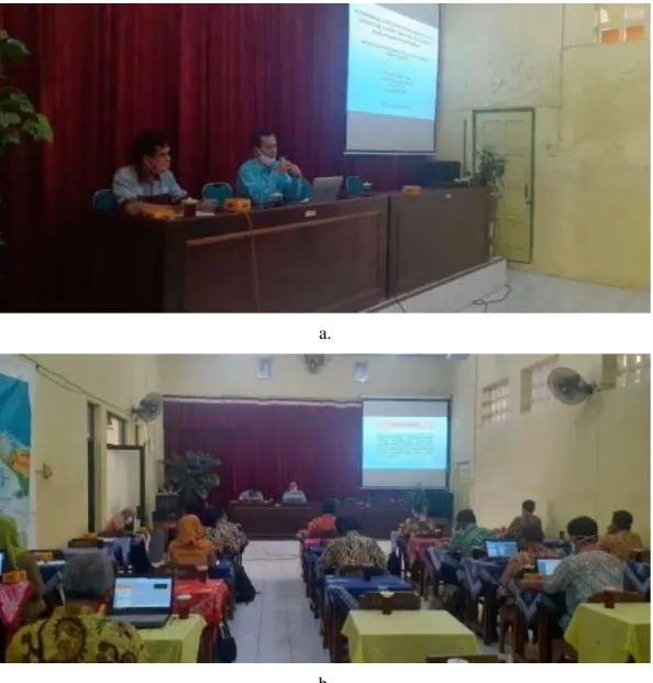 Gambar 2 (a) Diskusi hasil modul; (b) Revisi modul. 