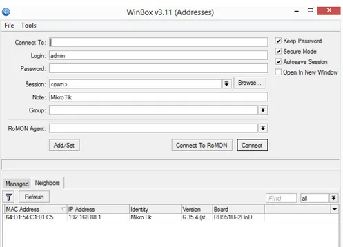 Gambar 4.3 Mikrotik yang terdeteksi oleh Winbox 