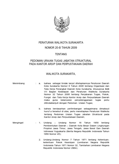 PERATURAN WALIKOTA SURAKARTA NOMOR 20-B TAHUN 2009 TENTANG PEDOMAN ...