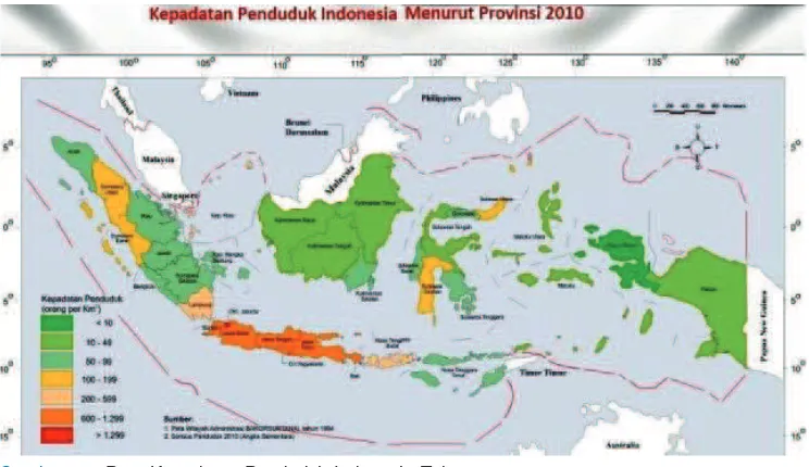 Gambar 2.5 Peta Kepadatan Penduduk Indonesia Tahun 2010