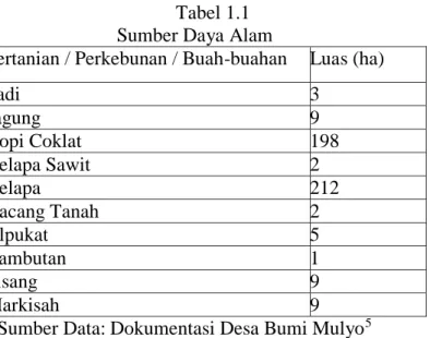 Tabel 1.1  Sumber Daya Alam 