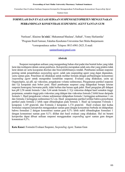 Formulasi Dan Evaluasi Sediaan Suspensi Ketoprefen Menggunakan