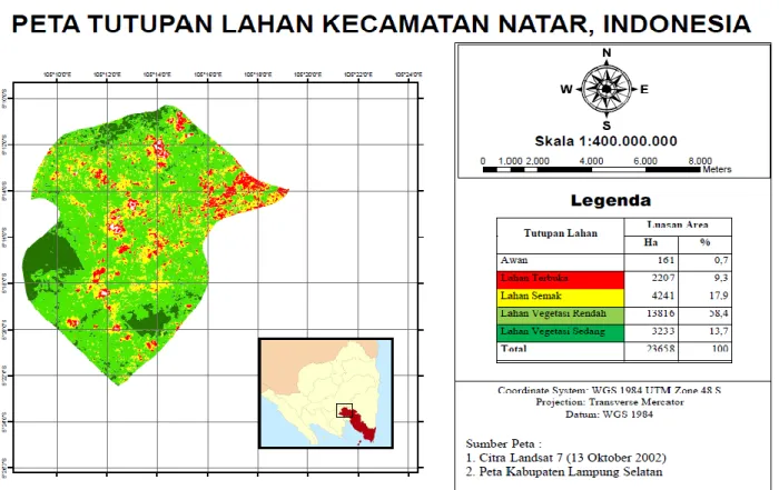 Gambar 1. Peta tutupan lahan Kecamatan Natar Tahun 2002. 