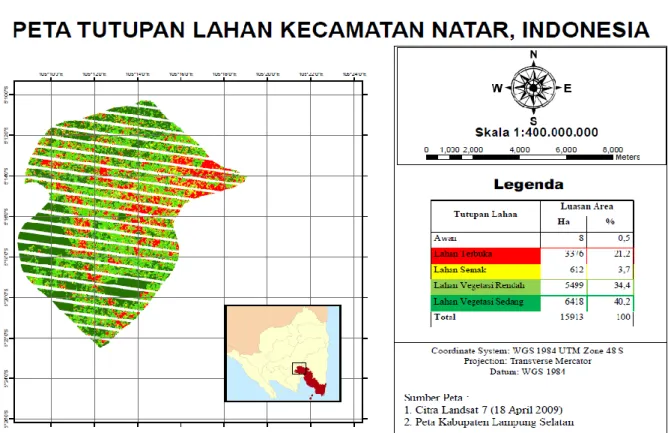 Tabel  2.  Luasan  berbagai  tutupan  lahan  pada  Kecamatan Natar Tahun 2009. 