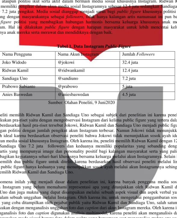 Tabel 1. Data Instagram Public Figure  