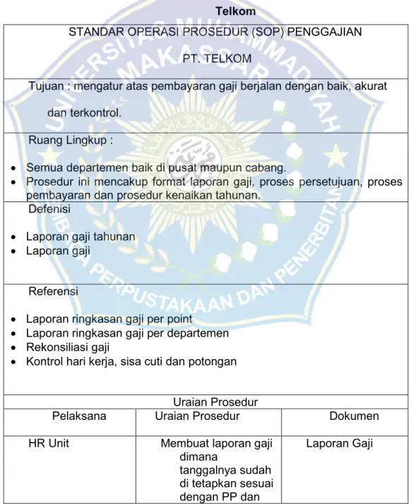 Tabel 3.4 Standar Operasi Prosedur (Sop) Penggajian PT. 