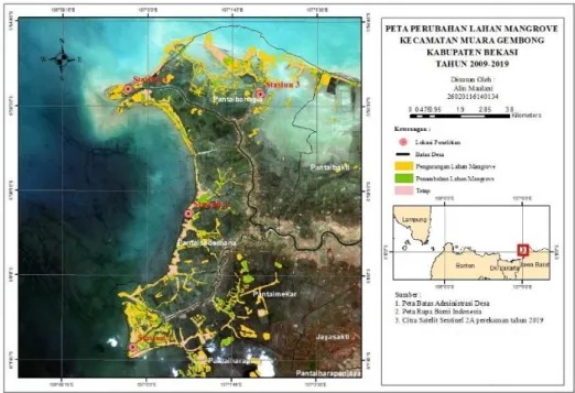 Gambar 4. Perubahan  Lahan  Mangrove  Kecamatan  Muara  Gembong  Kabupaten  Bekasi  Tahun  2009-2019