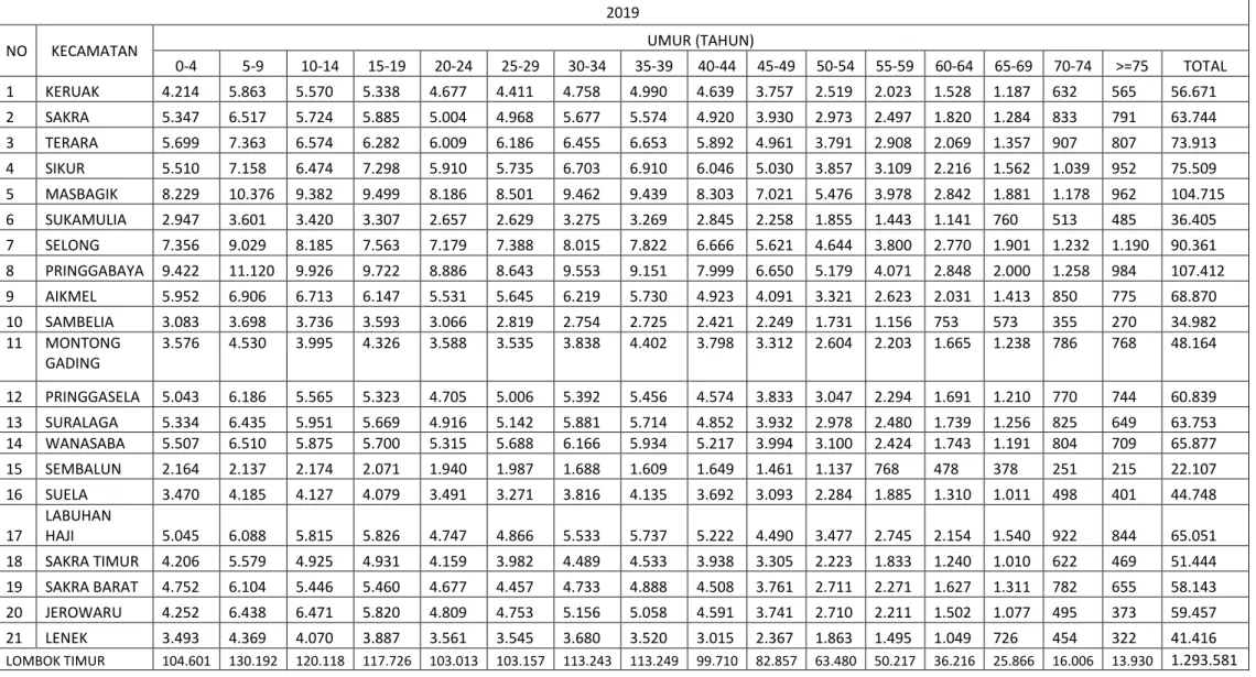 Tabel 3.2.b. Tabel jumlah penduduk menurut kelompok umur tahun 2019  2019 