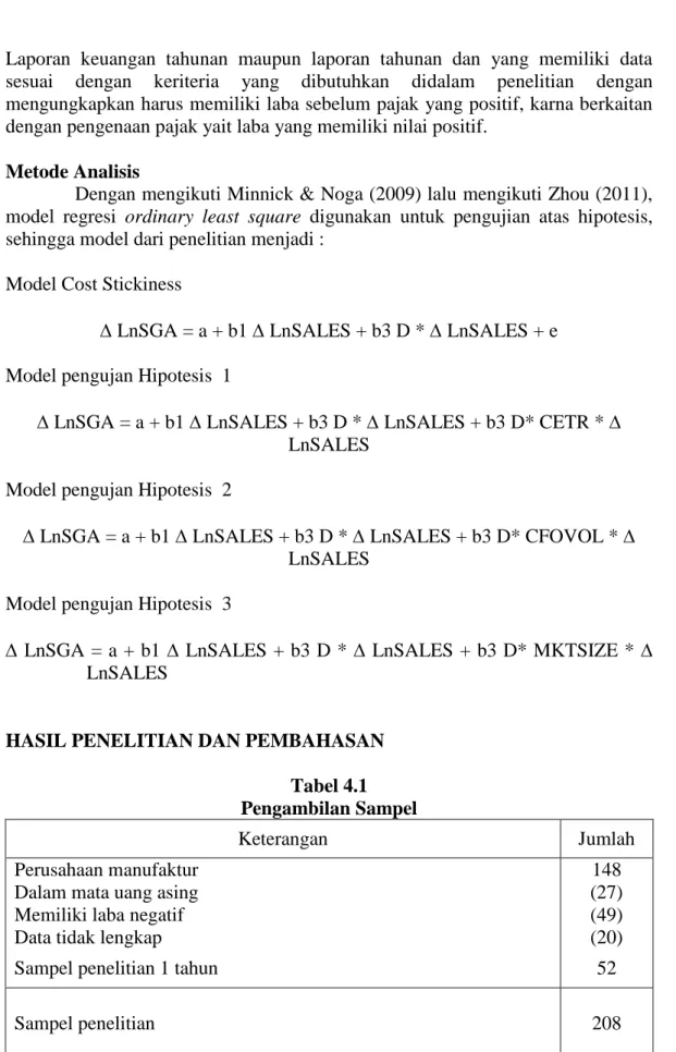 Tabel 4.1  Pengambilan Sampel 