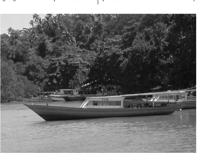 Foto 2. Perahu longboat milik masyarakat yang disewakan kepada wisatawan. 