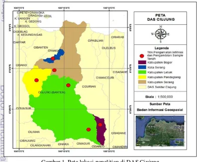 Gambar 1  Peta lokasi penelitian di DAS Ciujung 