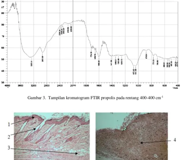 Gambar 3.  Tampilan kromatogram FTIR propolis pada rentang 400-400 cm -1 