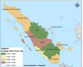 Gambar 3. Distribusi Rata-Rata Harga Gabah di Pulau Sumatera Tahun 2019  (Rp/Kg) 