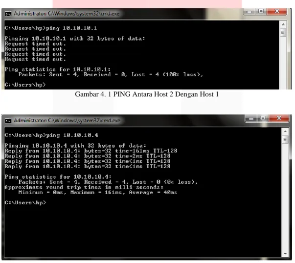 Gambar 4. 1 PING Antara Host 2 Dengan Host 1 