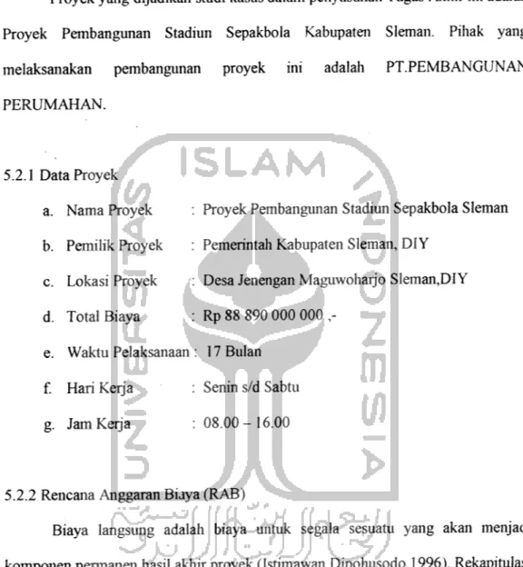 Tabel 5.1 RAB Stadiun Sepakbola Sleman