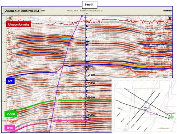 Gambar 2.17. Line seismik ESE – WNW dan basemap. 