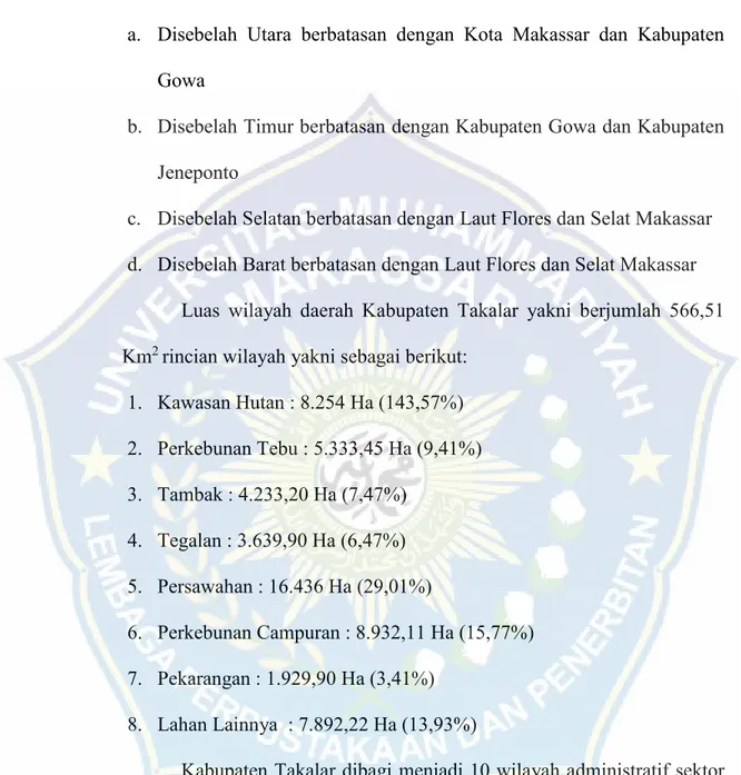 Tabel  1. Wilayah Administratif Kabupaten Takalar 