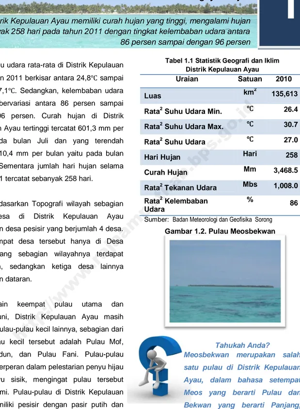 Tabel 1.1 Statistik Geografi dan Iklim   Distrik Kepulauan Ayau