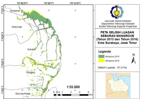 Gambar 4 Contoh Perubahan Luasan Mangrove di wilayah Kota Surabaya 