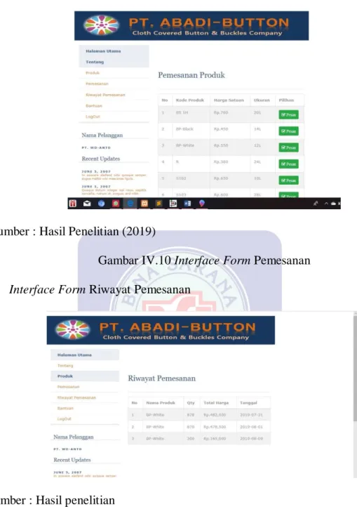 Gambar IV.10 Interface Form Pemesanan  5.  Interface Form Riwayat Pemesanan 