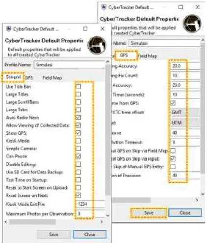 Tab  General-properties merupakan pengaturan umum CyberTracker yang akan di-install-kan  pada  smartphone meliputi tampilan, kamera dan pengoperasian umum lainnya