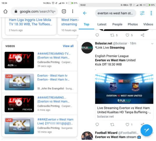 Gambar 1.10 Situs Streaming Ilegal Yang Terdapat di Google dan Twitter 