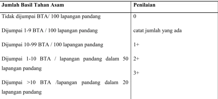 Tabel 3.1 Penilaian Sputum BTA  