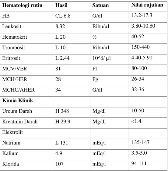 Tabel 3.2 Hasil pemeriksaan laboratorium  Hematologi rutin pada tanggal 21 Mei 2017 