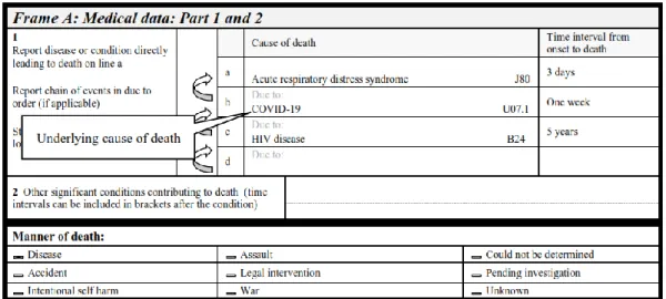 Gambar 12  : Pembuat sertifikat harus menambahkan Penyakit HIV sebagai komorbiditas  pada  Bagian  2,  namun  demikian  Aturan  Seleksi  ICD  membolehkan  untuk  mengidentifikasi COVID-19 sebagai Sebab Dasar Kematian