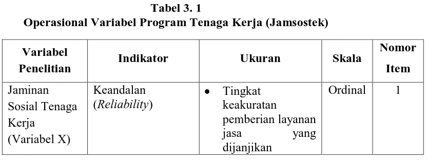 Tabel 3. 1 Operasional Variabel Program Tenaga Kerja (Jamsostek)