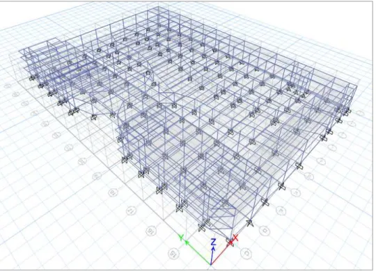 Gambar 8. Model Struktur Poso City Mall (Perspektif 3D) ETABS 9.7.2