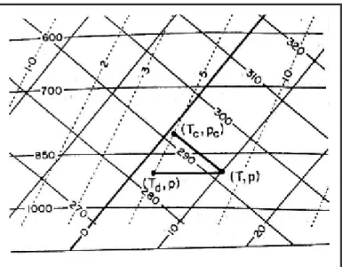 Gambar 3.2.  Tephigram untuk mencari temperatur titik embun (Td) dan temperatur  kondensasi isentropik (Tc).