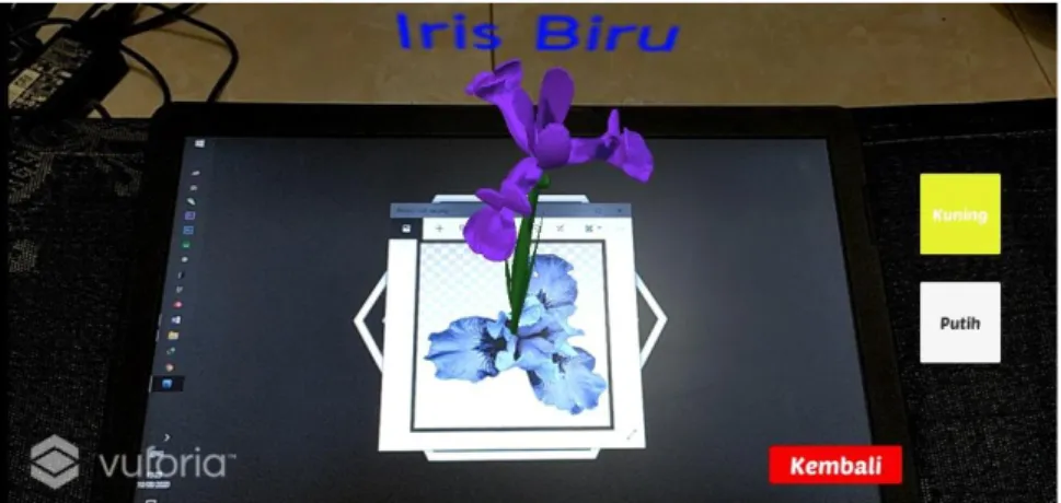 Gambar 13. Tampilan dari AR Camera untuk variasi bunga Iris berwarna biru. 