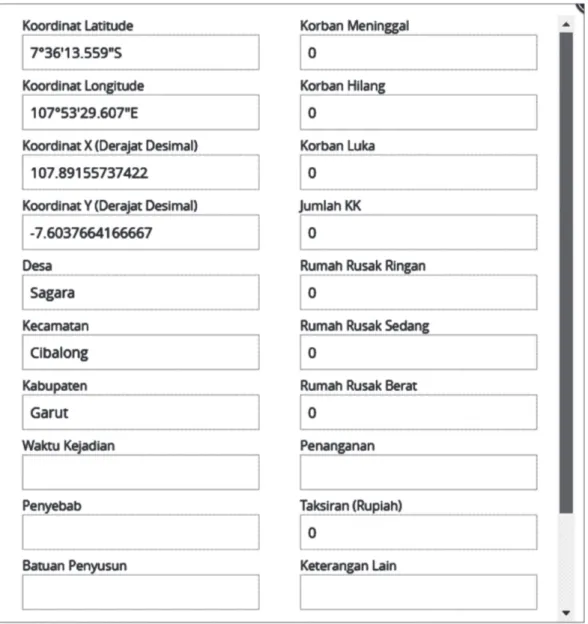 Gambar 4. Formulir penambahan data gerakan tanah baru melalui web SIK-L.