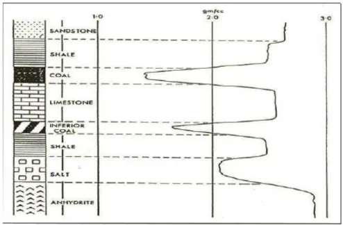 Gambar 2. 4 Respon log density terhadap beberapa litologi (Rider,199 