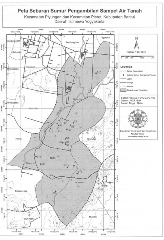 Gambar 1. Peta lokasi penelitian air tanah sekitar TPST Piyungan - DIY