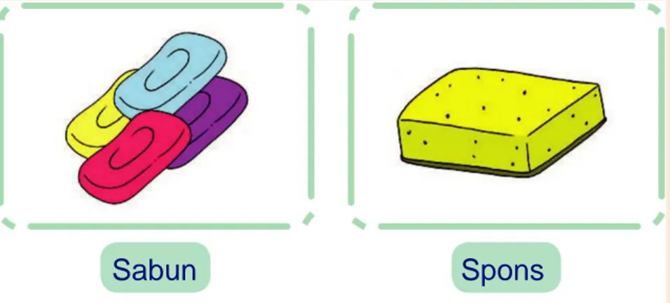 Gambar sabun dan spons berbentuk balok. 