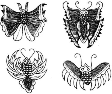 Gambar 1.5. Ornamen selingan berbentuk serangga dan kupu-kupu  (Kusrianto, 2013: 27) 
