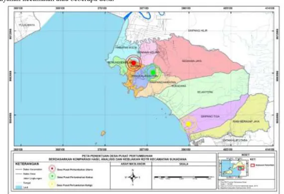 Gambar 2 Peta Desa Pusat Pertumbuhan Berdasarkan Hasil Analisis dan Kebijakan   Pemerintah Daerah (Hasil Analisa, 2019)