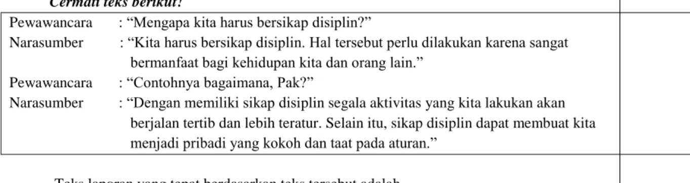 Tabel 2. Instrumen Tes Membaca yang Dibuat oleh Guru 
