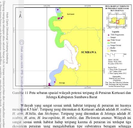 Gambar 11 Peta sebaran spasial wilayah potensi teripang di Perairan Kertasari dan 