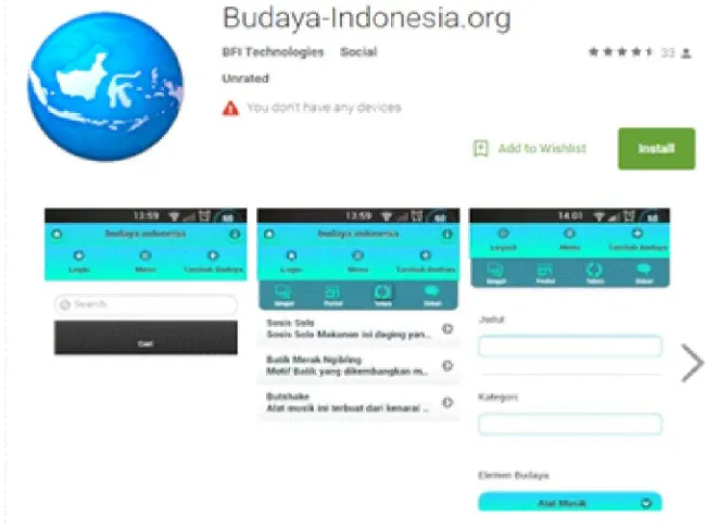 Figure 3. Budaya Indonesiamobile application, managed by Sobat Budaya