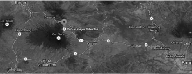 Gambar 1. Lokasi penelitian di Kebun Raya Cibodas (https: //www.google.co.id/maps/) 