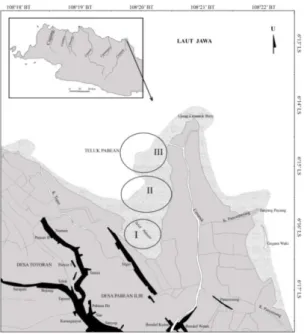 Gambar 1 Peta lokasi penelitian makanan ikan seriding (Ambassis nalua)  di Teluk Pabean, Indramayu